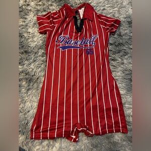 Red Striped Baseball Romper